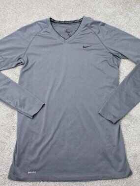 Nike Pro Combat Shirt Mens Large Gray Fitted Dri-Fit Long Sleeve Gym Workout